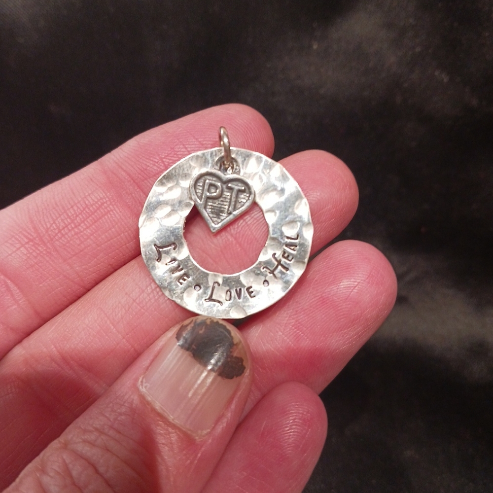 Vtg SJC 925 Sterling Silver "PT Live, Love, Heal" Physical Therapy Pendant.